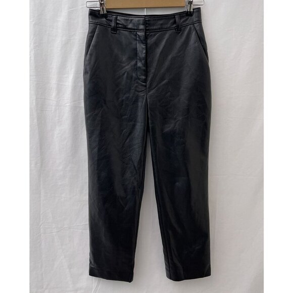 Babaton Command Cropped Pants Trouser‎ Mid-rise Vegan Leather Black Women 4 NWOT - Picture 2 of 13